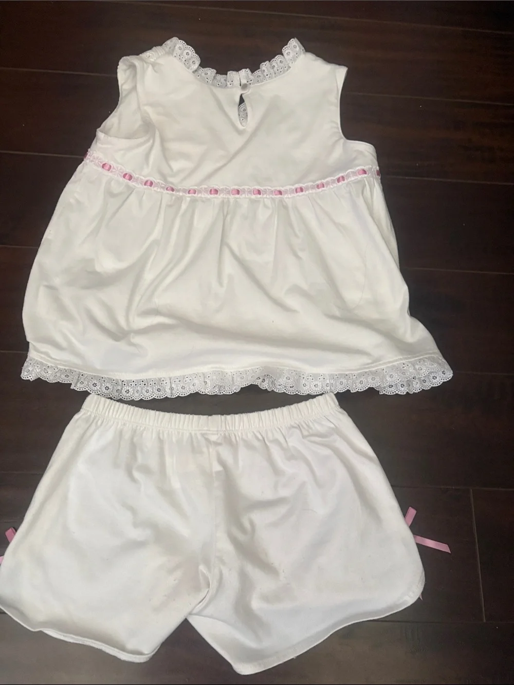American Girl White Eyelet Lace Tank Top with Pink Logo 7/8